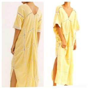 Free People Yellow Maxi Dress with V-neck and Dolman Sleeves Kaftan